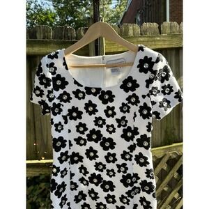 Adrienne‎ Vittadini Vintage 80s Floral Professional Dress Black & White Size 8